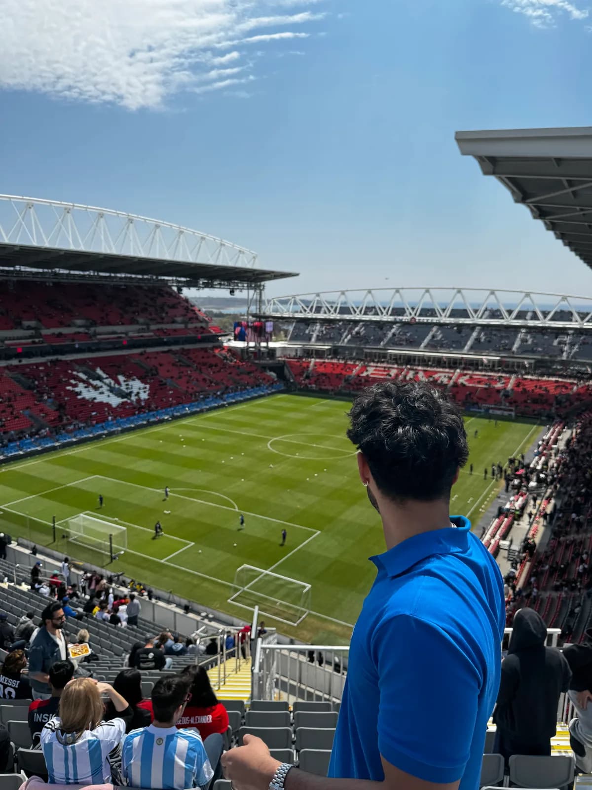 Watching football from the stadium stands