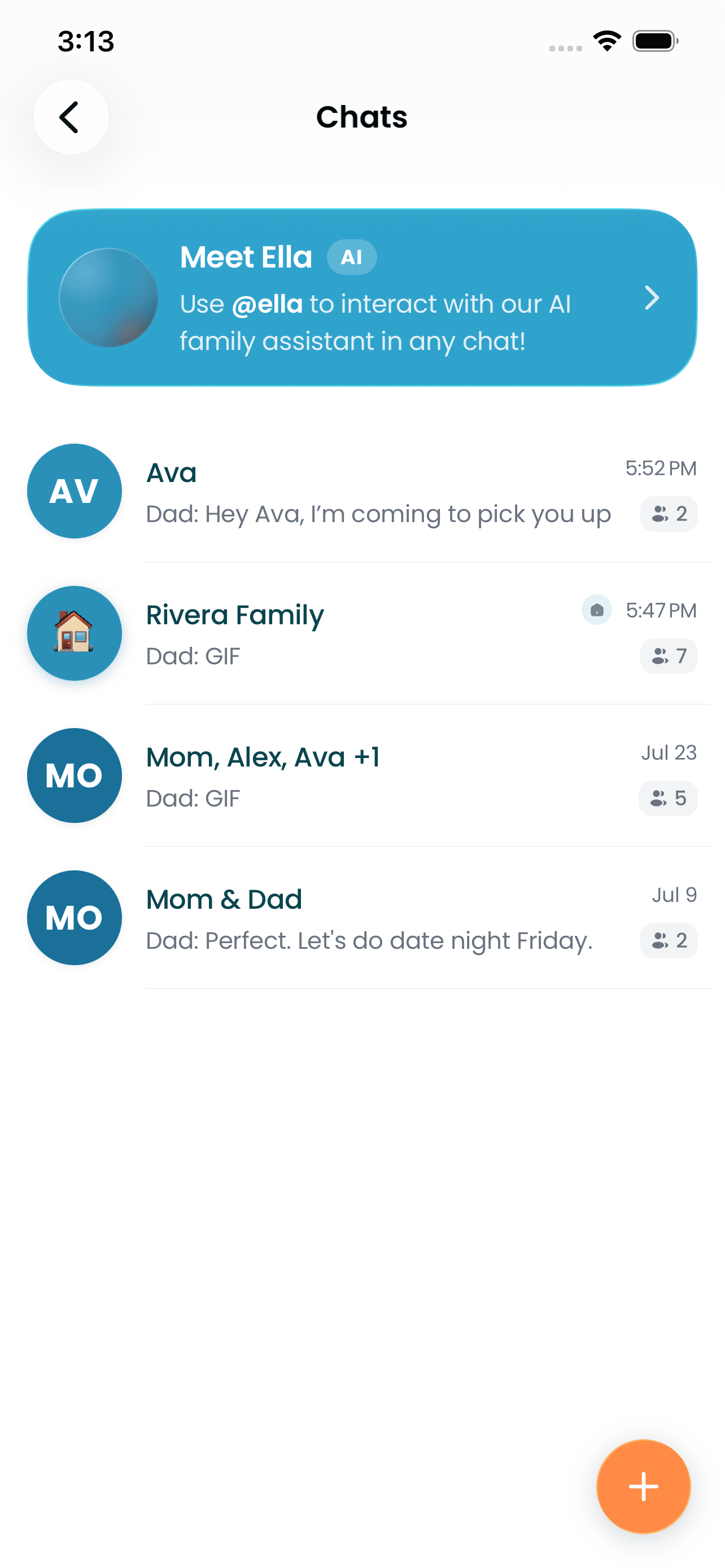 Family conversations and Ella AI chat