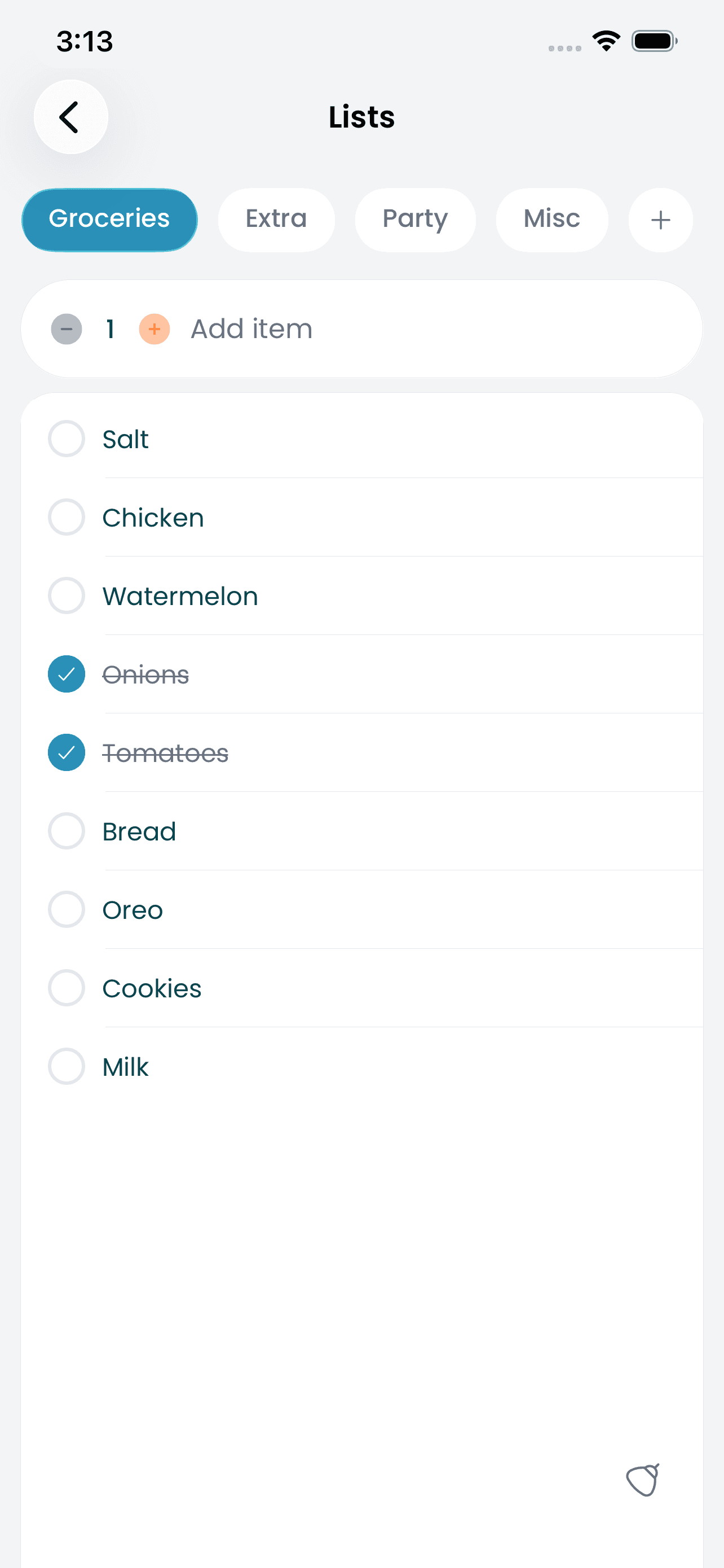 Shared grocery list with completed items