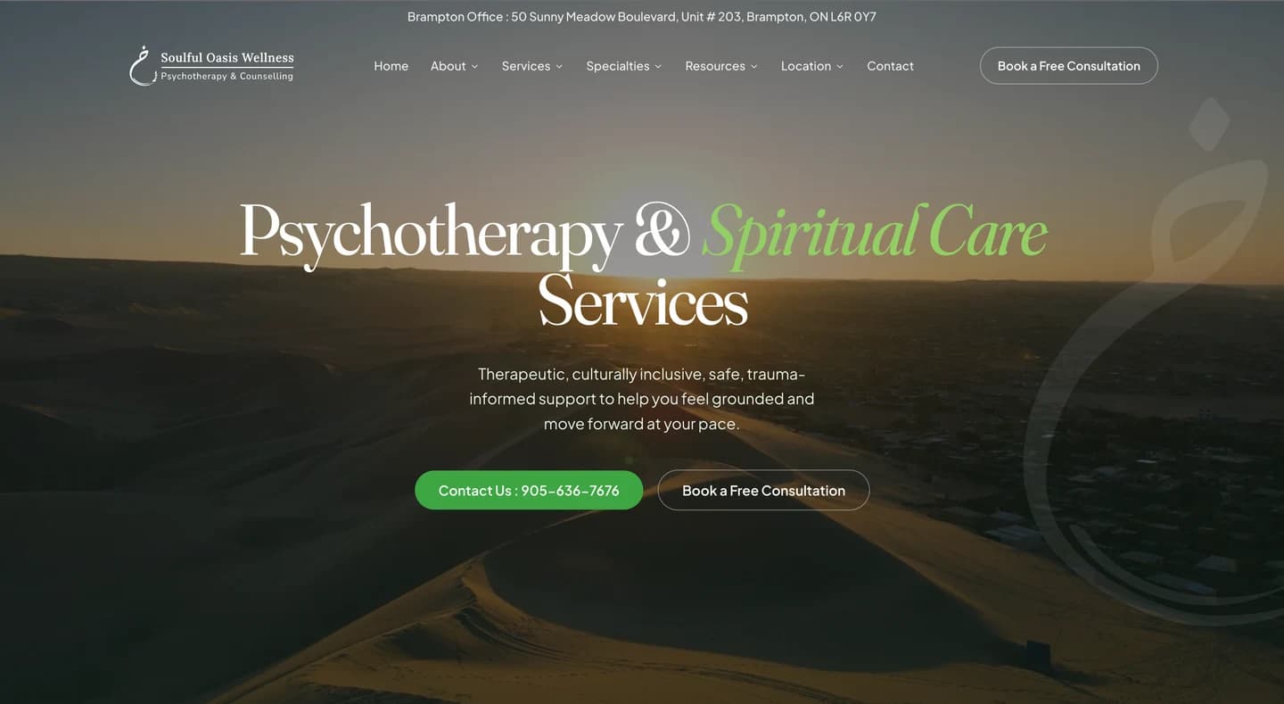 Soulful Oasis Wellness homepage